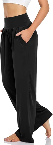 Vista 2 de UEU Pantalones deportivos informales, de cintura alta, pierna ancha, de ajuste holgado, para yoga, descanso, atléticos, con bolsillos, para mujer