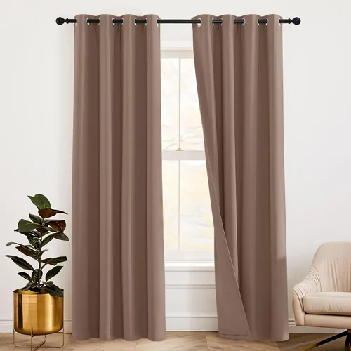 Vista 13 de RYB HOME - Cortinas con cancelación de ruido de 63 pulgadas de largo, juego de 2 paneles, 3 capas totales, cortinas opacas, insonorizadas