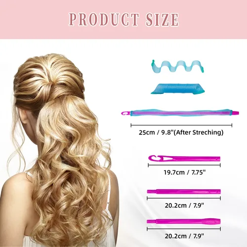 Vista 3 de 30 rulos de pelo sin calor, rizadores ondulados, rizadores de pelo sin calor, rizadores en espiral para cabello corto y mediano (9.8 pulgadas/9.8 in)