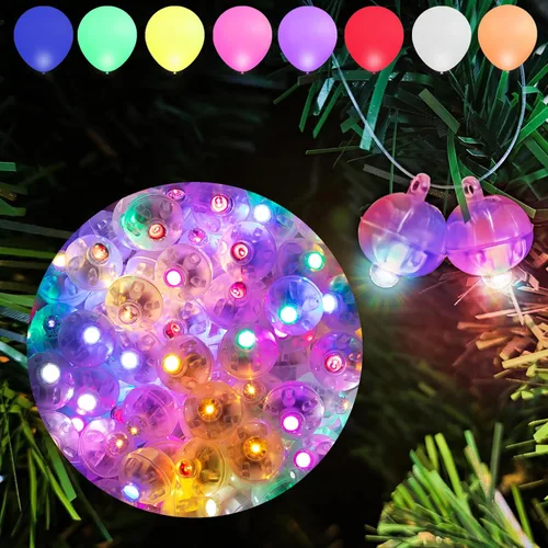 Vista 28 de Aogist - 50 mini luces de 10 colores, luz LED impermeable de largo tiempo de espera, funciona con pilas, lámpara de bola para globo, farol de papel