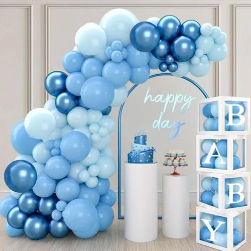 Vista 4 de Kit de arco de guirnalda de globos azules para cumpleaños de niño de Felice Arts con diferentes tamaños de globos metálicos macarrón azul pastel