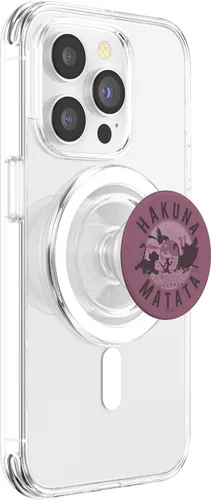 Vista 3 de Disney PopSockets MagSafe PopGrip de The Lion King Simba Timon Pumbaa Hakuna Matata Purple para iPhone