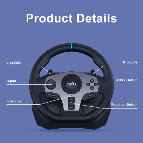 Vista 7 de PC Steering Wheel, PXN V9 Universal Usb Car Sim 270900 Degree Race Steering Wheel with 3-Pedals and Shifter Bundle for Xbox One,Xbox Series