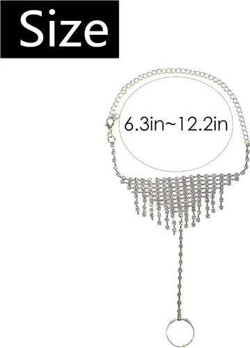 Vista 2 de Tobillera de cristal de mariposa con anillo para el dedo del pie pulseras de hoja de cristal borla sandalias descalzas pulgar brazalete para mujeres