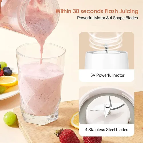 Vista 3 de Plastic Portable Blender Lightweight Portable Juicer For Smoothies Ice Blending Juicing And Food Processing 500ml/17.5oz(White)