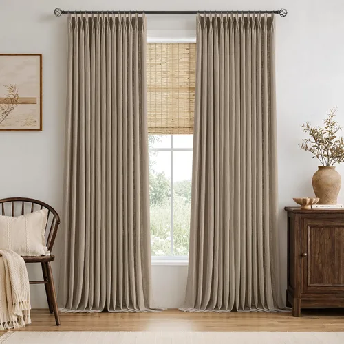 Vista 53 de MIULEE Cortinas de lino gruesas con pinzas plegadas de 96 pulgadas de largo, 2 paneles para sala de estar y dormitorio, cortinas de ventana Natural