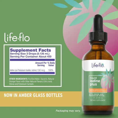 Vista 2 de Life-flo Yodo líquido más 150 mcg, suplemento para el apoyo tiroideo,* fórmula saludable de energía y metabolismo* con yodo y yoduro de potasio