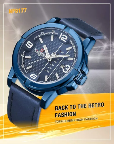 Vista 2 de NAVIFORCE Date Quartz Men Casual Militar Sports Japón Movimiento de cuarzo Relojes de pulsera de cuero genuino (azul)