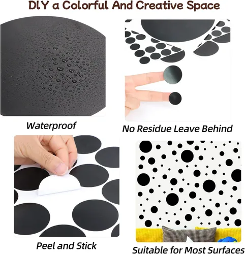 Vista 3 de Calcomanías de pared de lunares coloridos bohemios, calcomanías de pared de arco iris (negro) Peel and Stick,Easily Apply,Removable Dots,Multiple