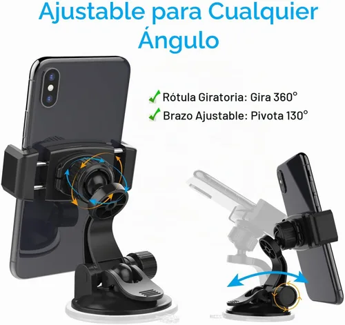 Vista 4 de APPS2Car Soporte de teléfono con ventosa para automóvil con brazo ajustable, soporte de teléfono de perfil bajo, soporte compacto para parabrisas