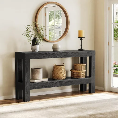 Vista 7 de LITTLE TREE - Mesa de consola de 63 pulgadas en negro para entrada, mesa estrecha y larga de madera para sala de estar, pasillo, sofá, entrada