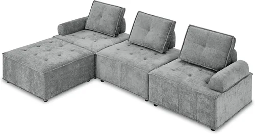 Vista 81 de Quarte Sofá seccional en forma de U, sofá modular con dos asientos individuales, dos sillas, combinación de bricolaje, tela de hilo en bucle Beige/5