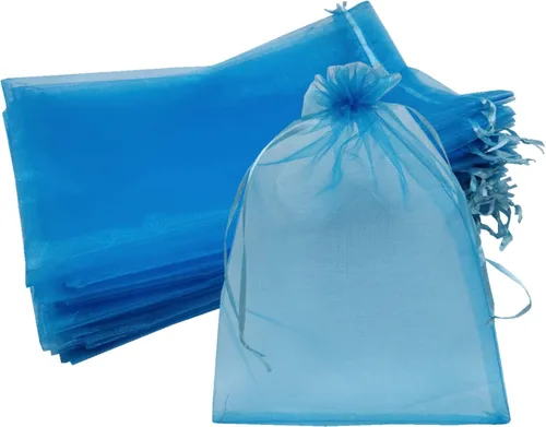 Vista 8 de Ankirol 100 bolsas de organza transparente de 8 x 12 bolsas grandes de organza con cordón (crema)