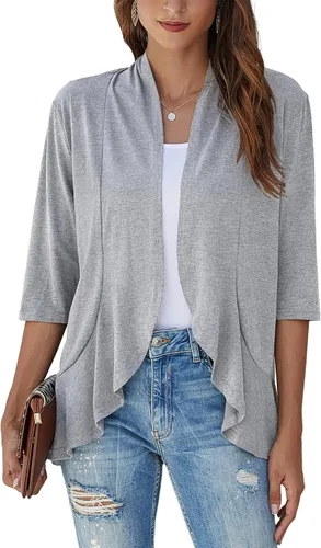 Vista 11 de Bluetime Women Open Front 3/4 Sleeve Cardigan Negro