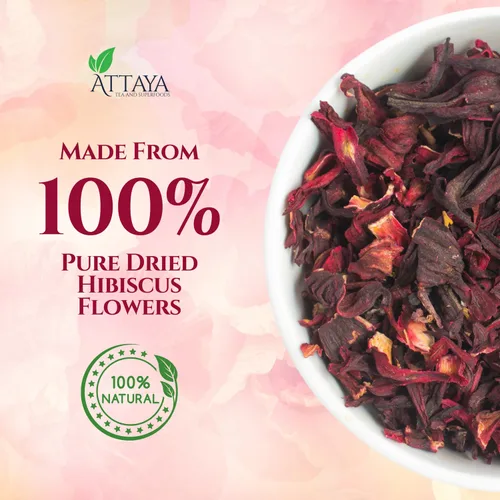 Vista 5 de Attaya Flores sueltas de hibisco natural, cortadas y tamizadas, 100% puras, secas, sin cafeína, ricas en antioxidantes para bienestar y relajación.