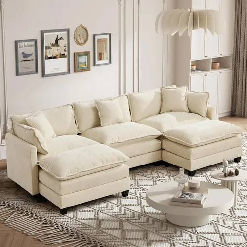 Vista 99 de Sofá seccional modular convertible de 76.7", sofás de dos plazas de chenilla con asiento profundo y cojines tipo loveseat para sala de estar, Beige