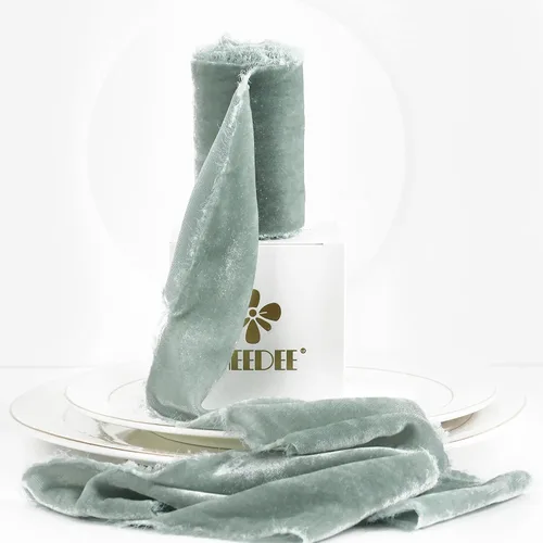 Vista 13 de MEEDEE Cinta de Terciopelo Beige de 3 Pulgadas Cintas con Flecos Beige Cintas de Terciopelo de Seda con Borde Crudo para Coronas, Ramo de Flores