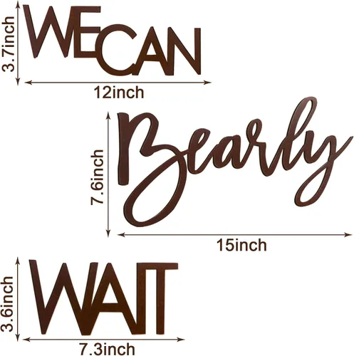 Vista 2 de Letrero "We Can Bearly Wait" para telón de fondo - Pancarta temática de oso de peluche para fiesta de bebé, niño, niña, baby shower, revelación