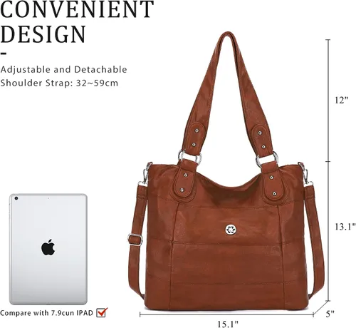 Vista 3 de Angel Kiss Hobo - Bolsos de hombro para mujer, grandes, suaves, de piel sintética lavada, a rayas, bolsos cruzados