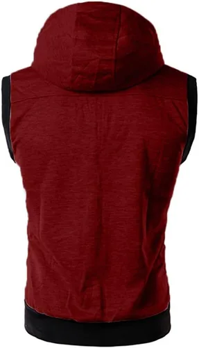 Vista 2 de TOWMUS Camiseta sin mangas con capucha para hombre, sin mangas, con cremallera, para entrenamiento, camiseta muscular, chalecos, chaqueta
