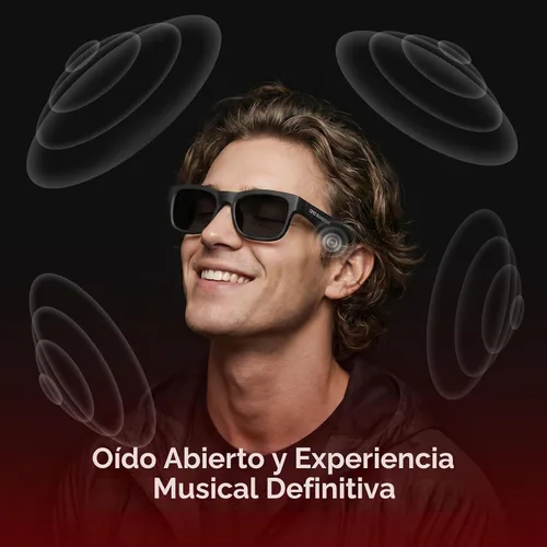 Vista 2 de OhO gafas inteligentes, gafas de sol polarizadas con altavoz Bluetooth, protección UV para atletismo/aire libre y control de voz, unisex (lente gris)