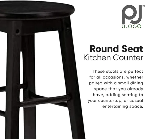 Vista 4 de PJ Wood Taburetes de cocina de asiento redondo clásico de 24 pulgadas de alto para hogares, espacios de comedor y bares con asientos sin espalda