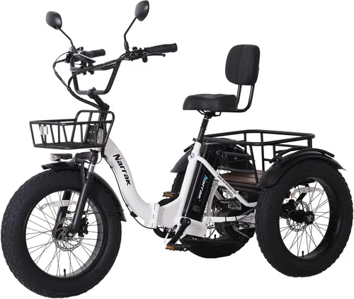 Vista 17 de NARRAK Triciclo eléctrico para adultos, triciclo eléctrico plegable con neumáticos gruesos, bicicletas eléctricas de 3 ruedas, pico de 1350 W