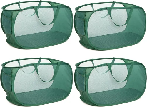 Vista 26 de Cestas de lavandería plegables duraderas, cesta de lavandería desplegable de malla con bolsillo lateral, cesta de ropa plegable con asas