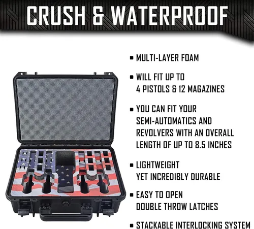 Vista 2 de Estuche para pistola Doro para 4 pistolas 12 con inserto de espuma MyCaseBuilder personalizado, impermeable, resistente, armas de fuego tácticas