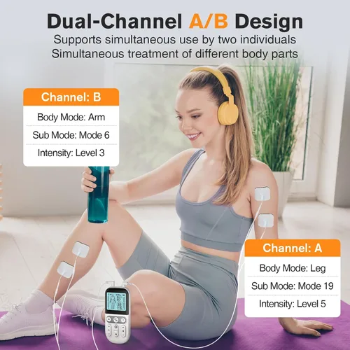 Vista 3 de NURSAL Unidad TENS Estimulador Muscular para Terapia de Alivio del Dolor, Máquina TENS de Doble Canal 3 en 1 con Estuche de Viaje EVA, 24 Modos