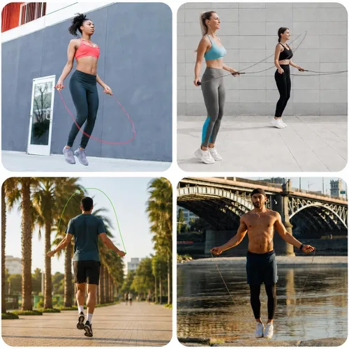 Vista 7 de Paquete de 2 cuerdas de saltar para fitness, cuerda de saltar de velocidad para hombres, niños y mujeres, cuerda de salto para entrenamiento, juego