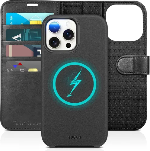 Vista 11 de Funda tipo billetera TUCCH para iPhone 15 Pro Max, con bloqueo RFID, con soporte para 4 tarjetas, a prueba de golpes, con interior de TPU, con funda