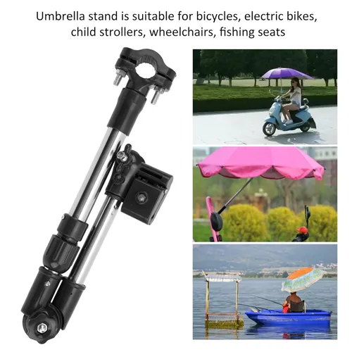 Vista 4 de Soporte de montaje para paraguas, soporte de montaje para sombrilla de bicicleta, conector ajustable de 360°, para manillar, soporte de montaje