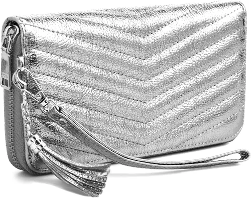 Vista 8 de befen Cartera acolchada de cuero genuino para mujer, con cremallera RFID alrededor de diseñador, cartera
