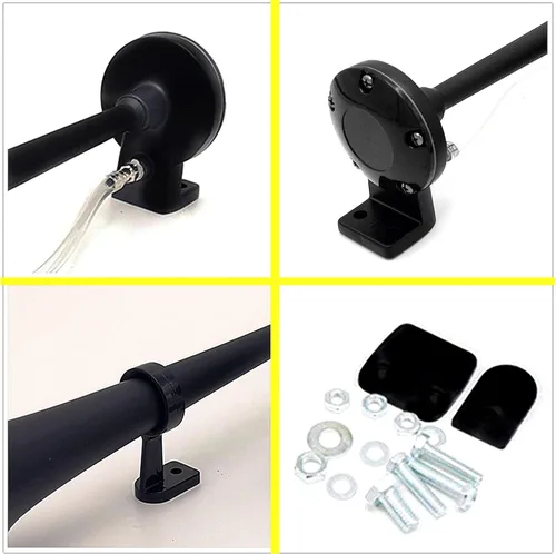 Vista 6 de Bocina de aire de 12 V 150 DB Bocina de coche 17.7 in Altavoz de coche Negro Cromo Zinc Trompeta simple Bocina súper fuerte con bomba de aire Bocina