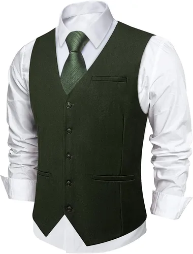 Vista 15 de DiBanGu Chaleco de traje para hombre Vestido formal de negocios Light Khaki