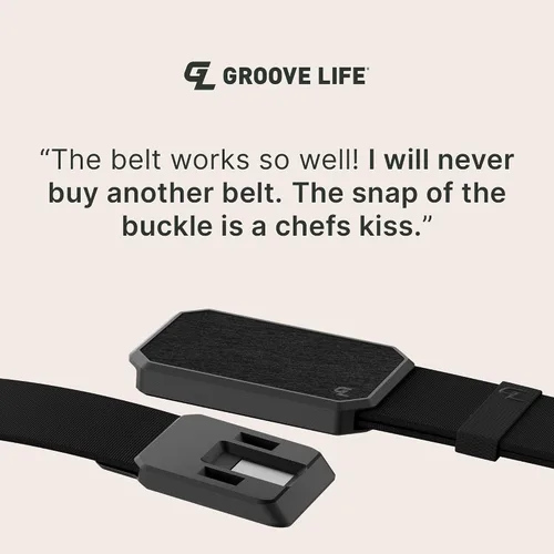 Vista 9 de Groove Life - Cinturón de nailon elástico para hombre con hebilla magnética de aluminio