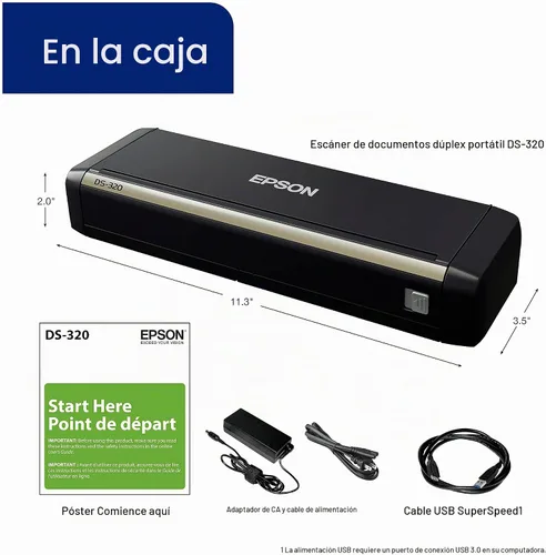 Vista 3 de Epson Escáner móvil DS-320 con ADF: 25ppm, controladores Twain e ISIS, garantía de 3 años