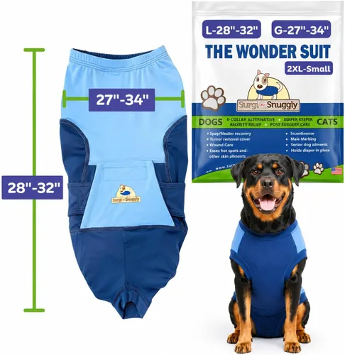Vista 2 de SurgiSnuggly Traje de Recuperación Quirúrgica Inventado por Veterinarios para Perros Hembra o Macho, Esterilización, Castración, Mameluco, El Traje