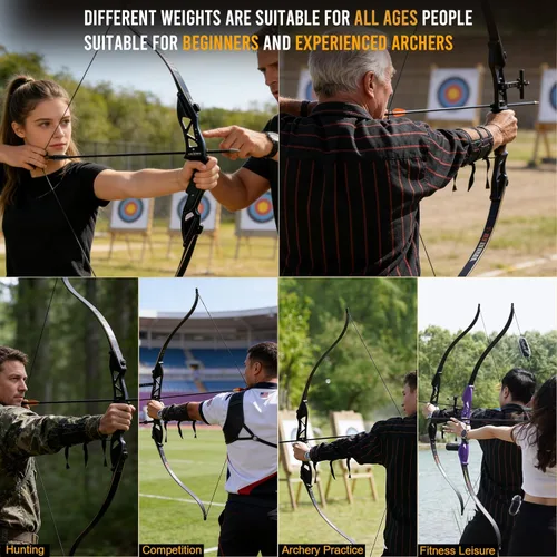 Vista 6 de TOPARCHERY Tiro con arco de 56 "Takedown Caza Recurve Bow Metal Riser Right Hand Longbow
