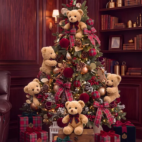 Vista 12 de Chalyna Paquete de 6 ositos de peluche navideños con lazo de terciopelo a Verde