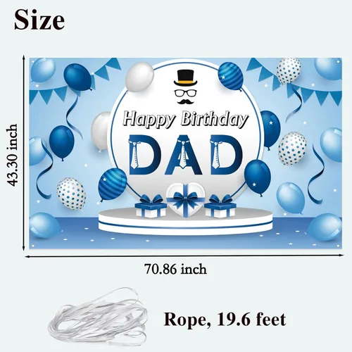 Vista 2 de Labakita Cartel azul de feliz cumpleaños para papá, cartel de decoración de fiesta de cumpleaños de hombres, fondo de feliz cumpleaños para padre