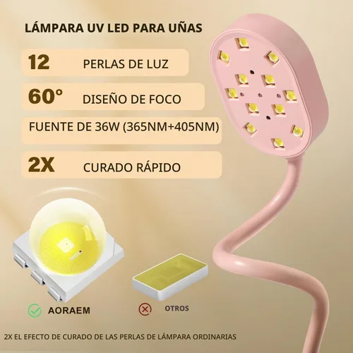 Vista 3 de AORAEM - Lámpara de uñas UV, cuello de cisne, mini luz UV para uñas de gel