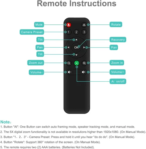 Vista 8 de Cámara de sala de conferencias de audio y video 4K Pro con control remoto para Windows TV, cámara web HD alimentada por IA con micrófono y altavoz