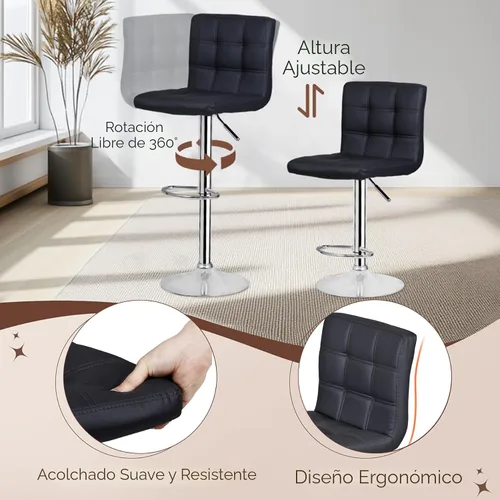 Vista 7 de ZENY Juego de 4 taburetes de bar giratorios ajustables, modernos taburetes de bar de cocina de piel sintética, taburete de bar con respaldo cuadrado