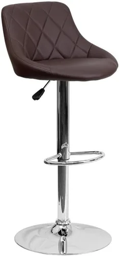 Vista 3 de Pemberly Row Quilted Bucket Seat Adjustable Bar Stool, Brown Vinyl Upholstery, Chrome Base with Footrest, Swivel Counter to Bar Height Stool for