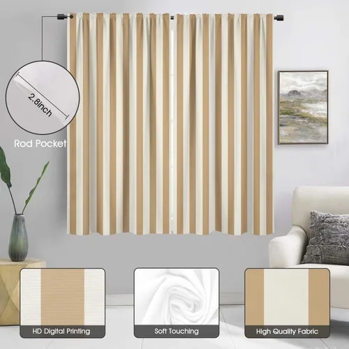 Vista 2 de zokyer Cortinas de ventana a rayas beige crema, modernas rayas verticales de 63 pulgadas de largo, 2 paneles, cortinas bohemias neutras para niños