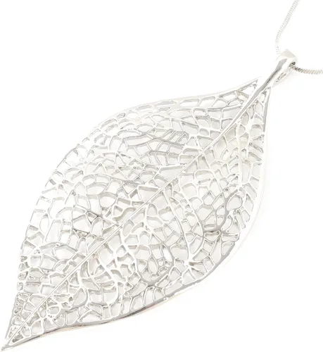 Vista 3 de Collar con pedante de hoja de filigrana, cadena de serpiente, hermoso collar de hojas huecas para mujer
