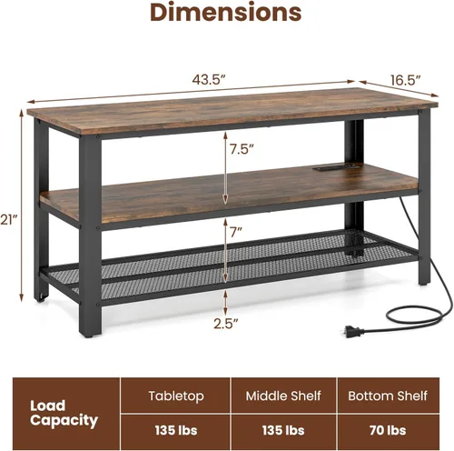 Vista 6 de Giantex Soporte de TV para TV de hasta 50 pulgadas, gabinete de TV industrial de madera de 43.5 pulgadas con estantes de almacenamiento de 3