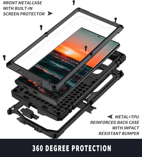 Vista 5 de Simicoo Compatible con Samsung S20 Ultra Metal Bumper Funda de silicona Militar a prueba de golpes resistente resistente Funda protectora de Negro